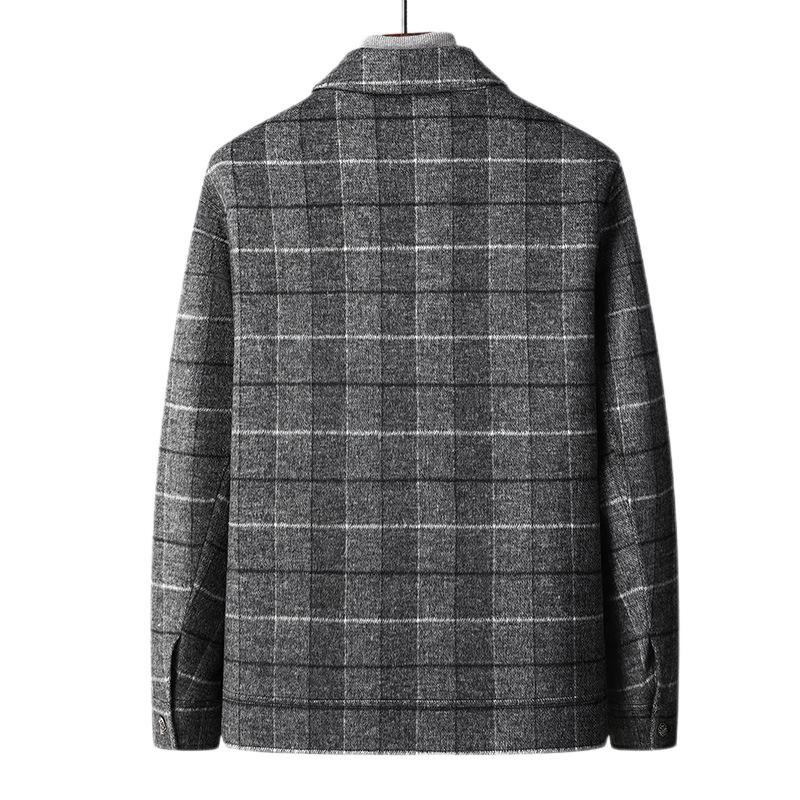 Autumn and Winter New Men's Wool Jacket Plaid Jacket, Young and Middle-aged Men's Loose Casual Short Woolen Jacket