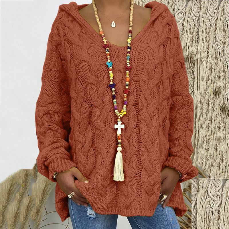 TIFICY Moda feminina casual outono inverno cor sólida estampa manga comprida suéteres com capuz