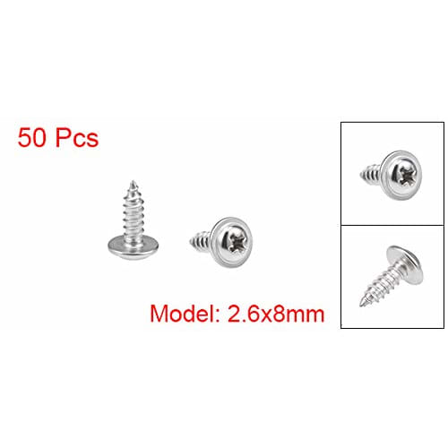 uxcell 2.6x8mm Self-Tapping Screws, Pan Head, 304 Stainless Steel, Pack of 50