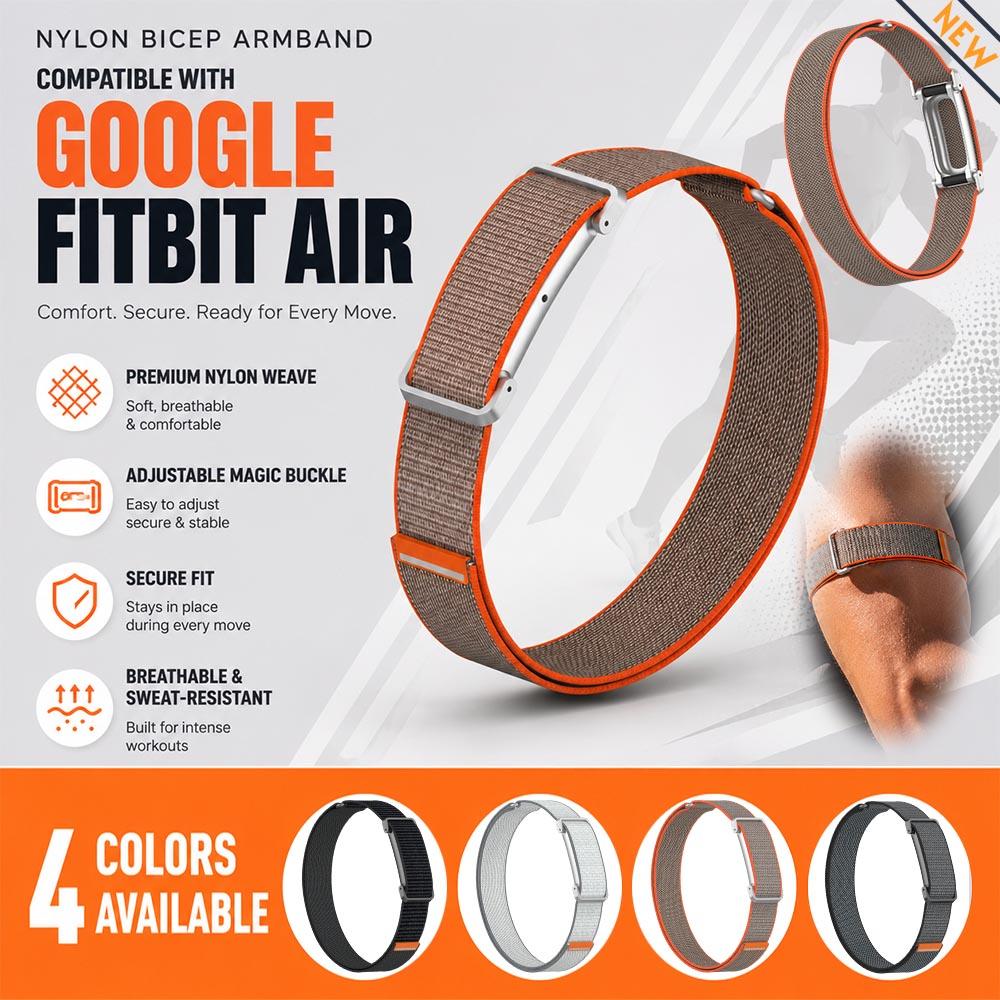 Nylon Armband for Google Fitbit Air Straps Metal Frame Fitness Tracker Accessories Replacement Bicep Band for Google Fitbit Air