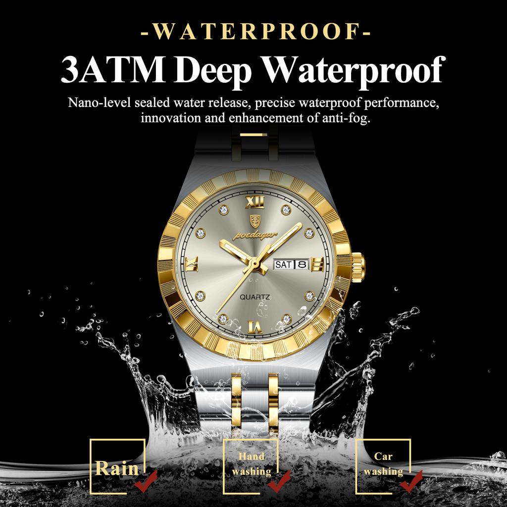 POEDAGAR Elegant Casual Ladies Watch Luminous Waterproof Week Date Fashion Woman Wristwatch Stainless Steel Women Quartz Watches