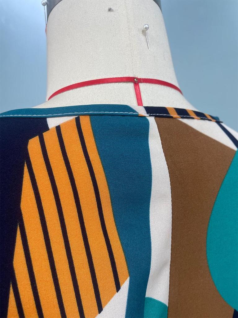 Women's Color-Blocked Holiday V-Neck A-Line Dress - European & American Style