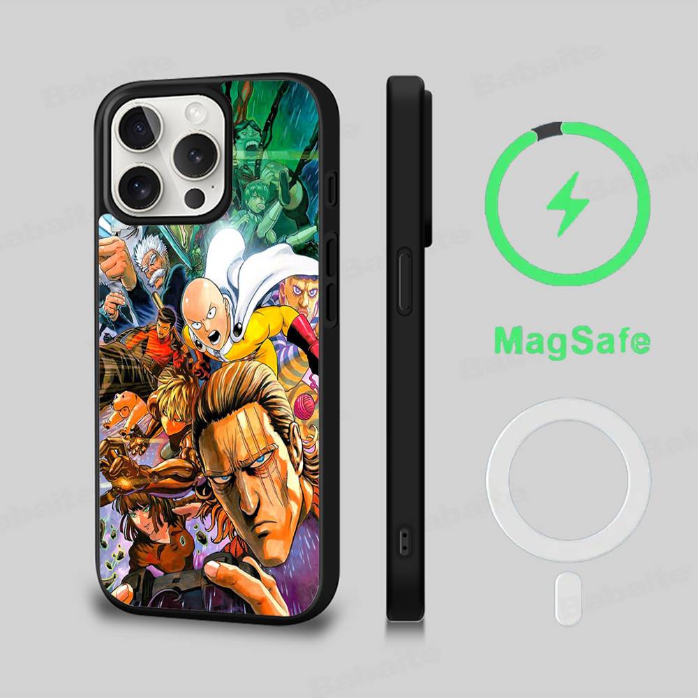 One P-Punch Man Saitama Phone Case Magnetic Case For IPhone 16 14 13 12 11 15 Pro Max Plus For Magsafe Wireless Charge Cover