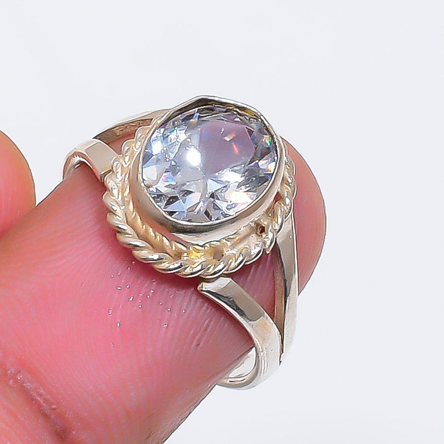Natural White Topaz Gemstone 925 Sterling Silver Jewelry Ring Size 6 ZS-1717