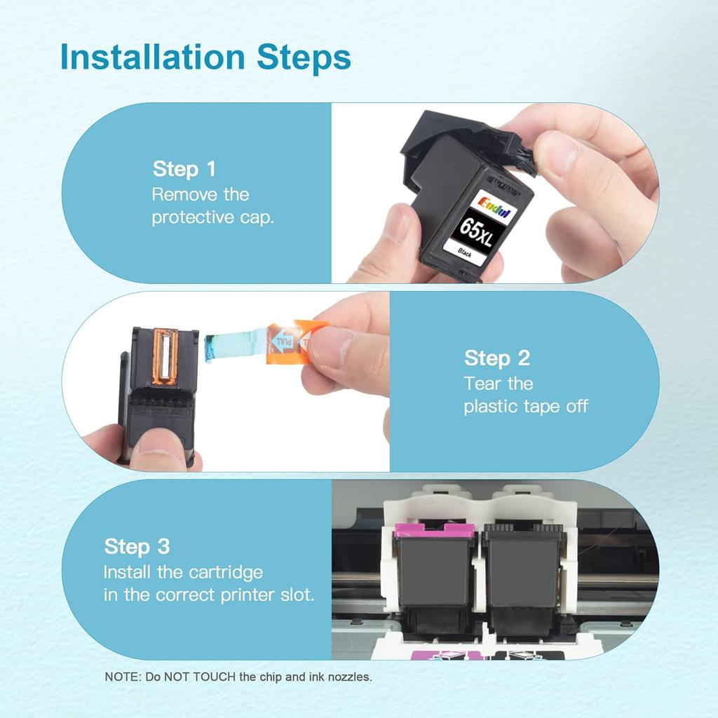 65XL Ink Cartridges Black Color Combo Pack Replacement for HP Ink 65 65XL Work for HP Deskjet 3755 3772 3700 3722 3752 2600 2622 Envy 5055 5000 5070