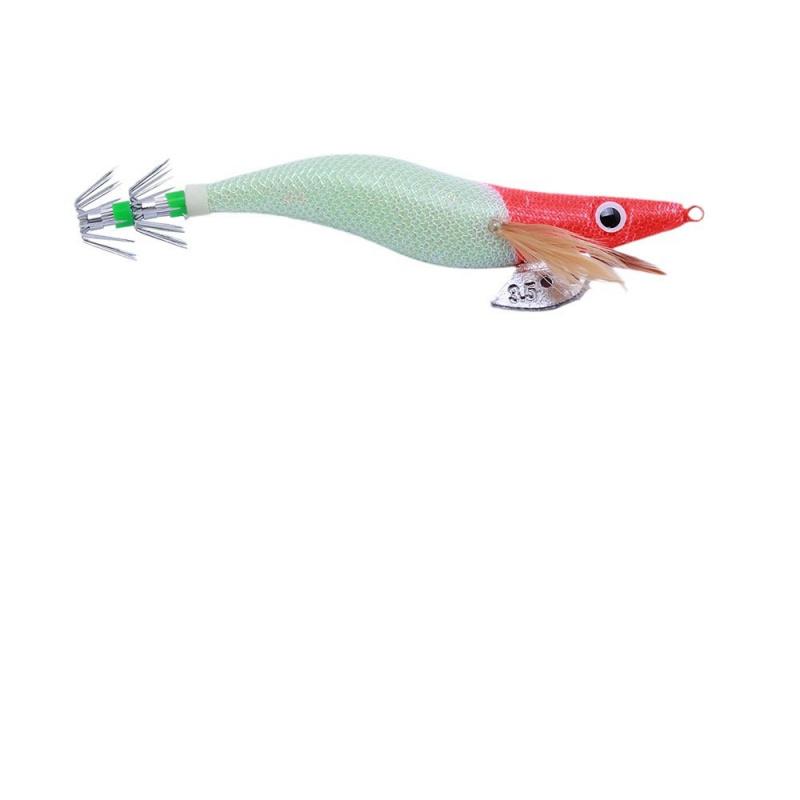 New Red Head Luminous Wooden Shrimp Squid Hook with Sound Beads for Catching Cuttlefish Squid Bionic Fake Bait Jumping Shrimp Fo