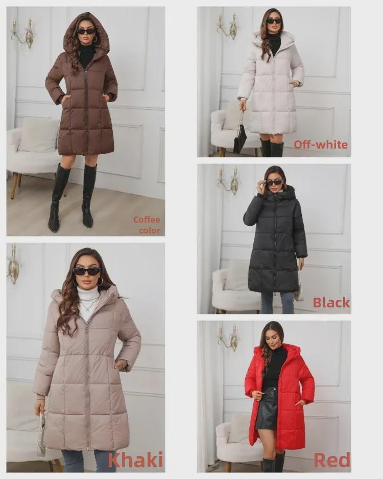 Damen Winter Slim-Fit Lange Daunen-Baumwolljacke, Verdickt & Knielang.