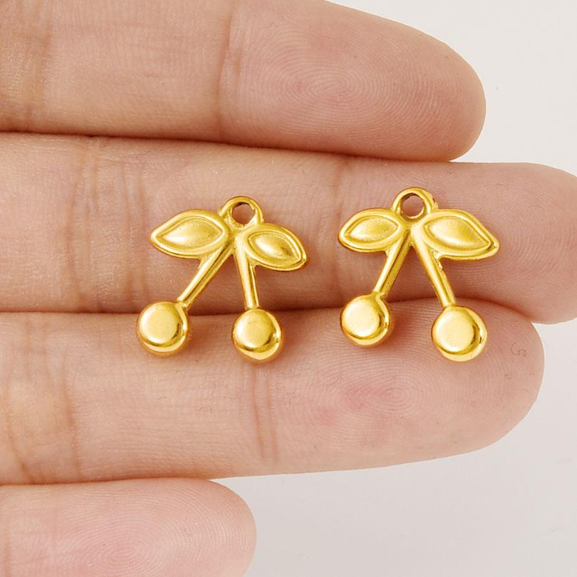 6pcs Cute Mushroom Cherry Flower Pendants Real Gold Plated Stainless Steel Charms For Jewelry Making Supplies DIY Bracelets Bulk