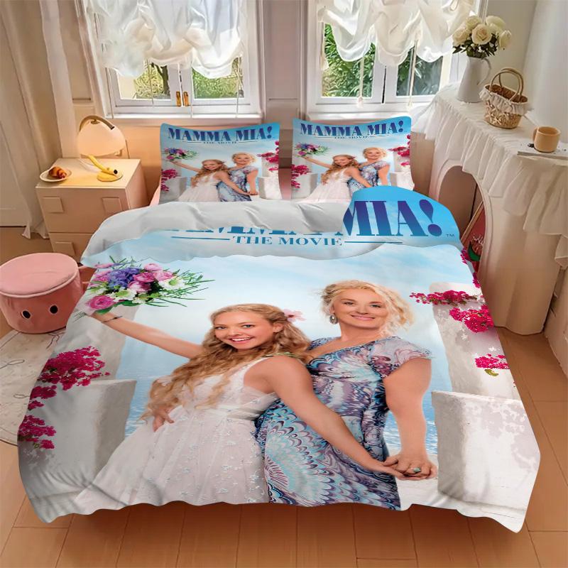 Set Biancheria da Letto Mamma Mia 3 Pezzi Stampa HD Copripiumino Federe per Adolescenti Adulti Decorazione Camera da Letto Regalo di Natale