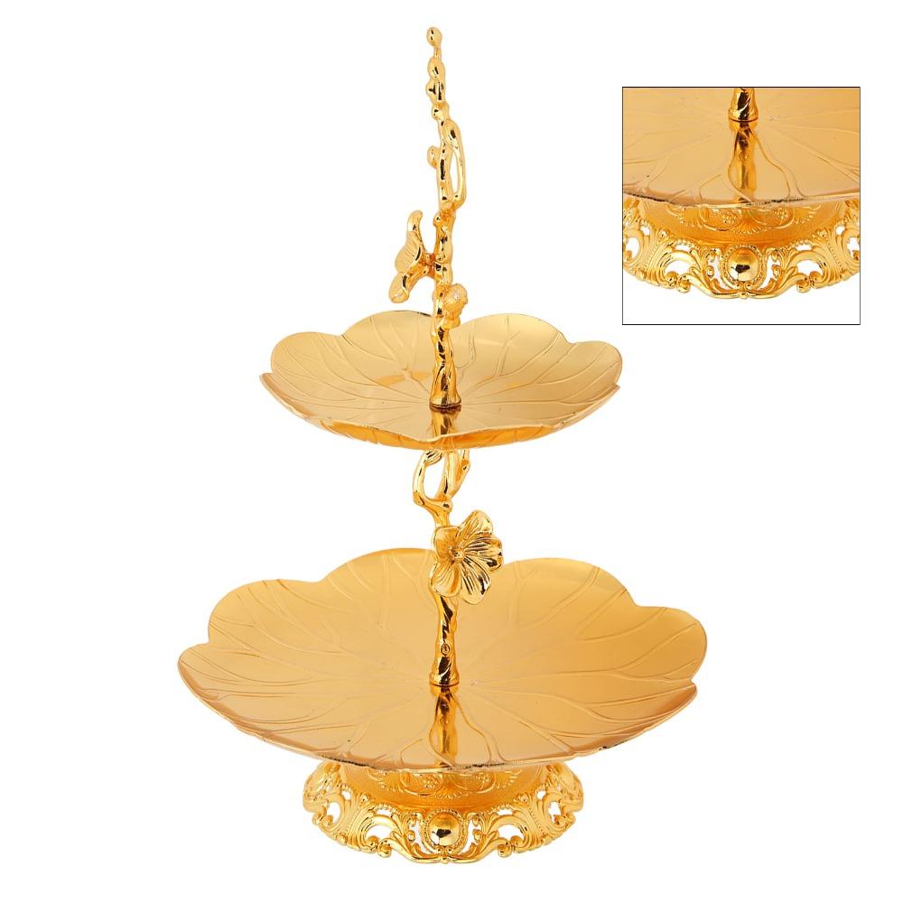 7PCS European Gold Cake Stand Easy Assemble Double Layer Serving Tray Fruit Serving