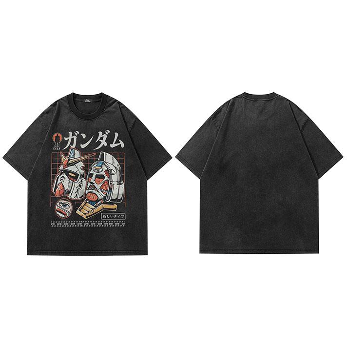 

Men Streetwear T Shirt Hip Hop Oversize T Shirt Faded Black Japanese Anime Cartoon Funny Graphic Tshirt Harajuku Cotton Tops Tee M