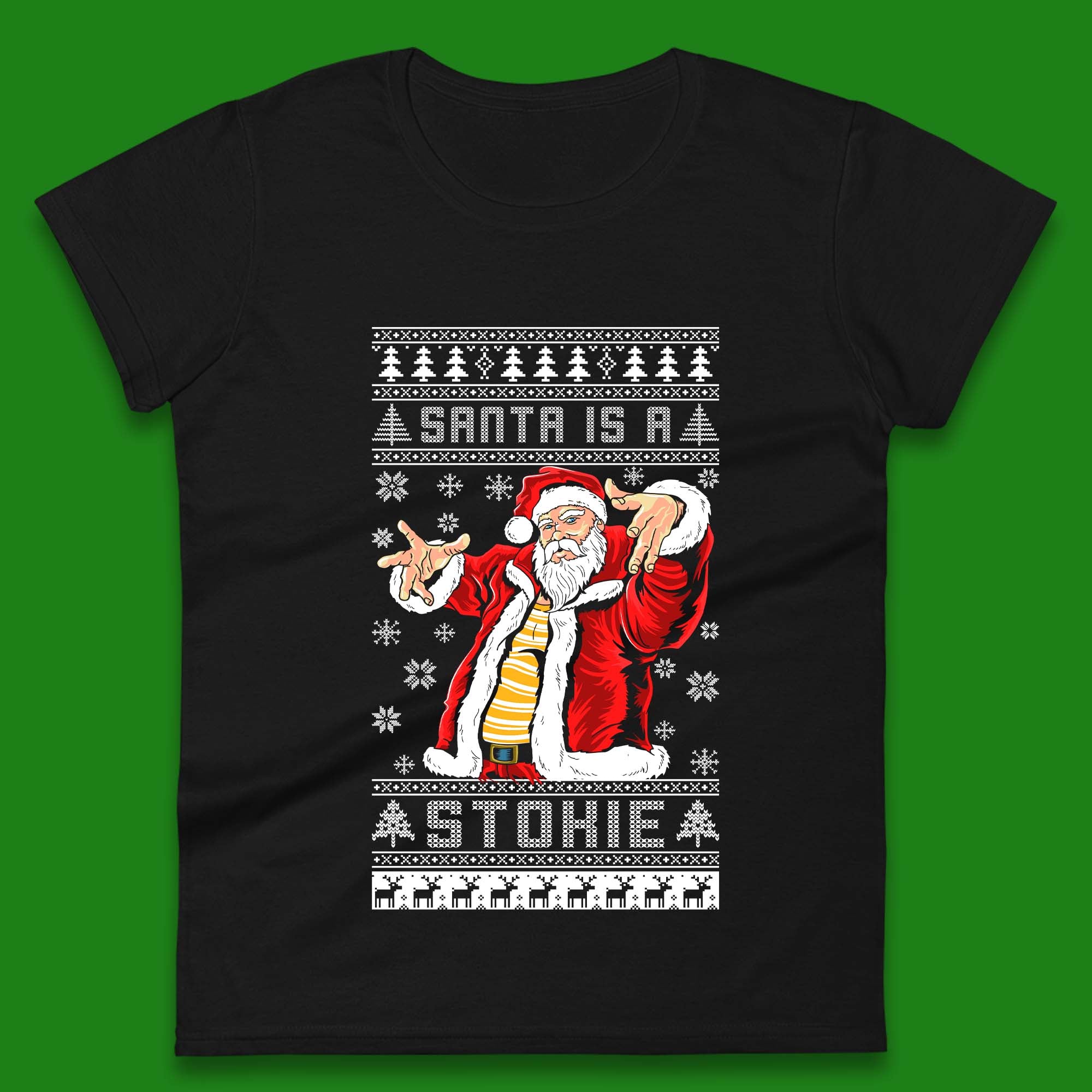 

Santa is A Stokie Christmas Womens T-Shirt Mens Tops Tees Unisex XL