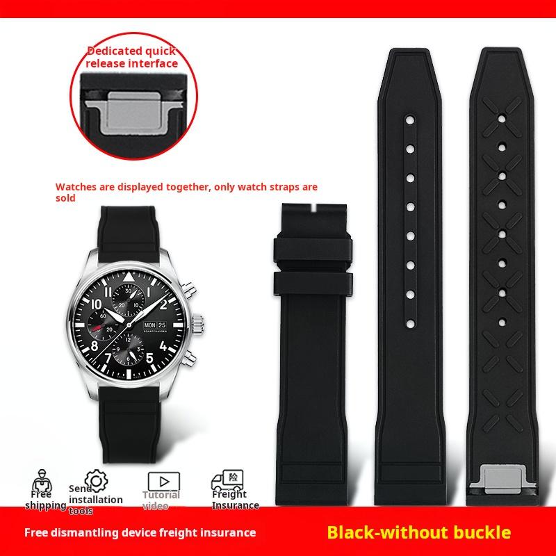 

High-Quality Fluororubber strap For IWC Pilot Mark 18 Spitfire Fighter Portugal watchband soft FKM rubber 20mm 21mm men Bracelet 20mm width