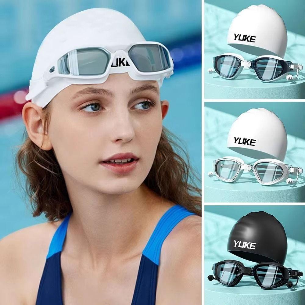Adjustable Silicone Swim Cap Anti-fog Diving Eyewear Adult Swimming Goggles Set Summer