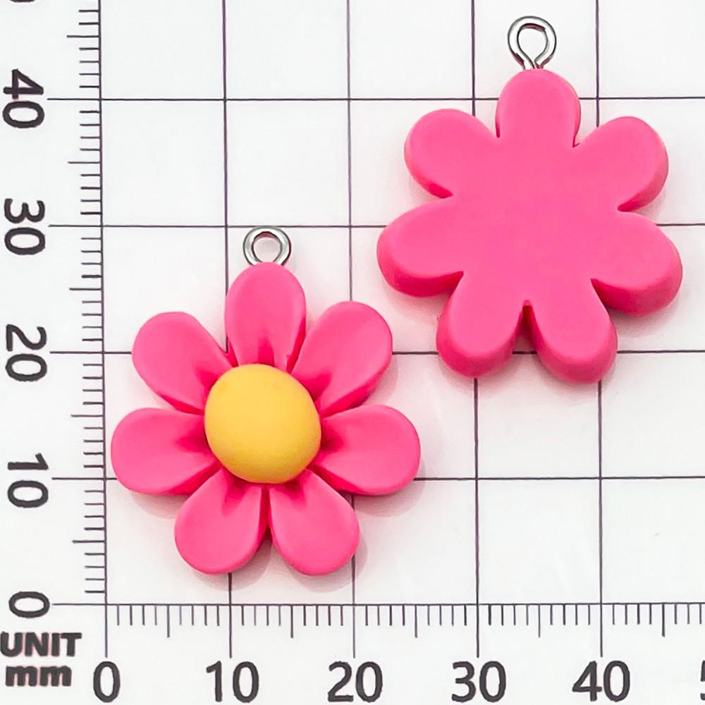 30-Piece Set: Pink Resin Sunflower & Rose Flower Pendants for DIY Jewelry