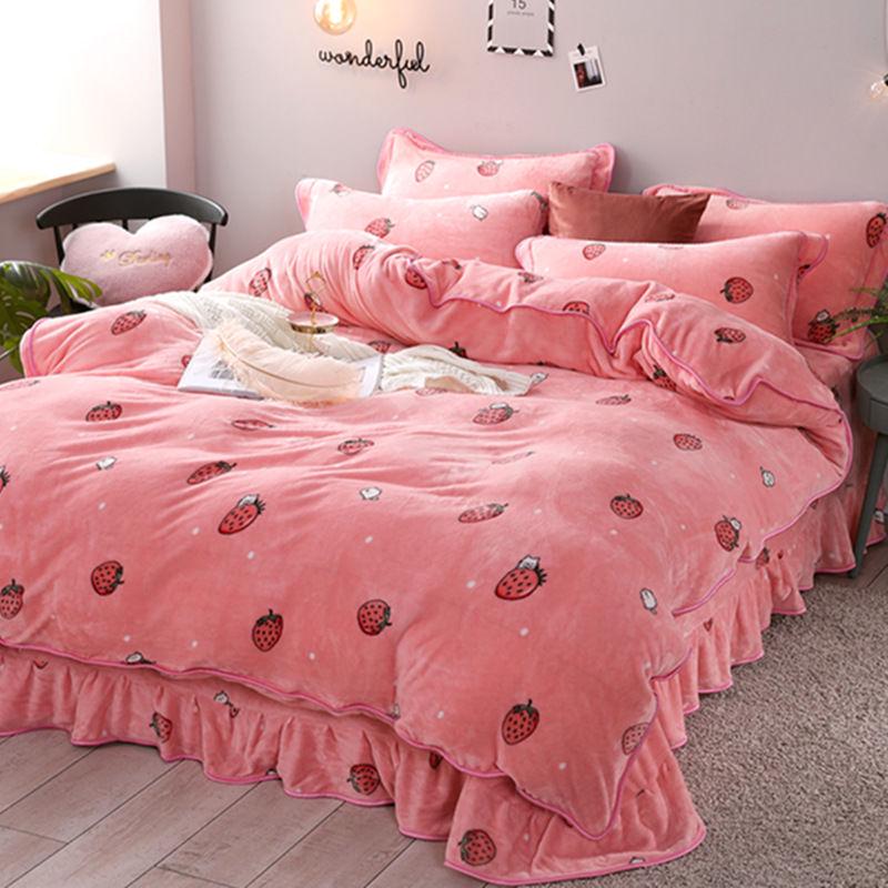 Cheap 4pcs Home Textiles Quilt Cover Winter Lace Bedding Set Soft Warm