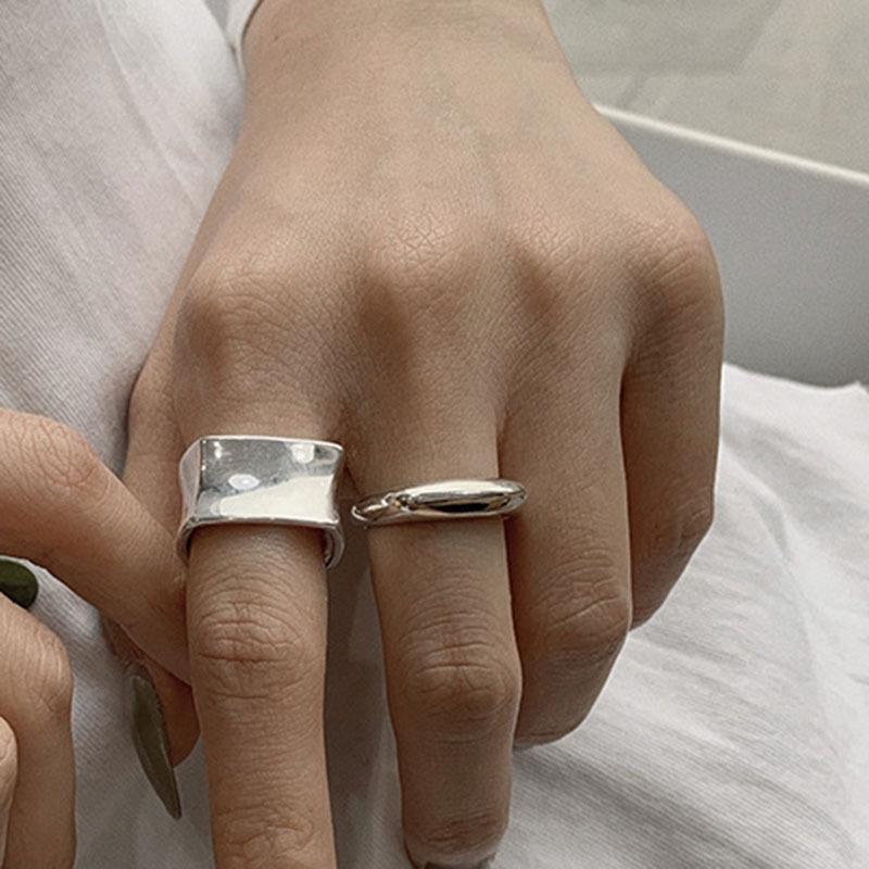 Retroirregular Concave and Convex Wide Ring Casualretro Square Wide Edge Open Ring