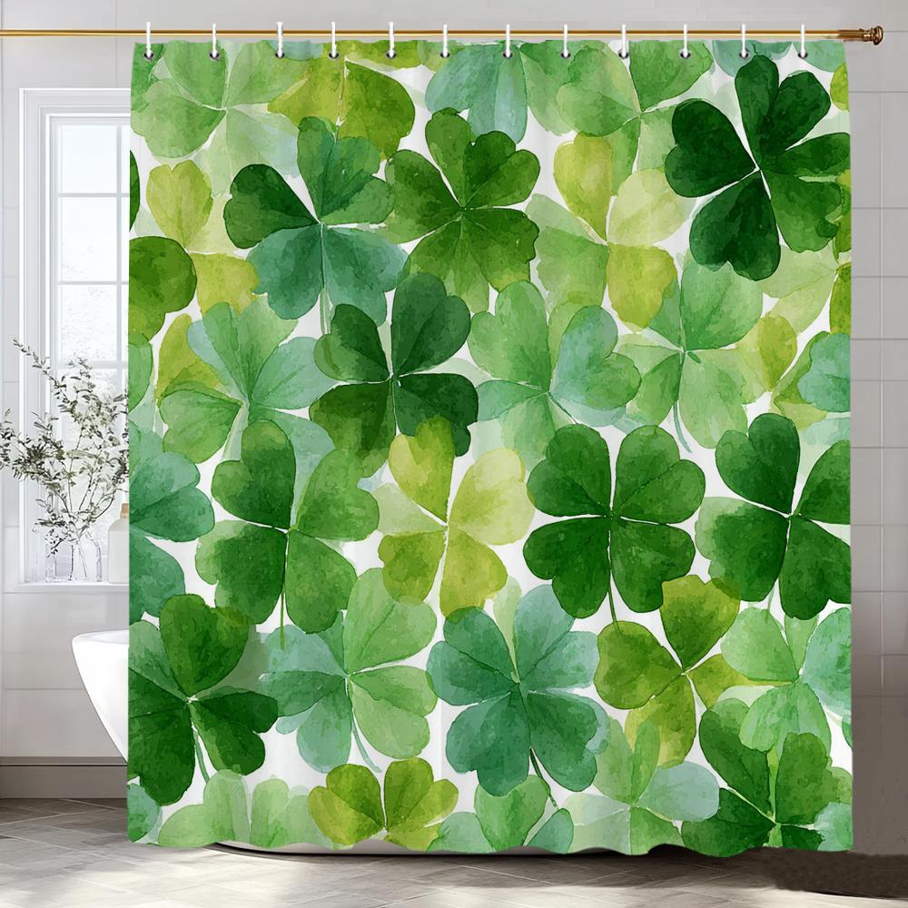 

Зеленое растение с листьями, Шторка для душа с узором из клевера для ванной комнаты, Современное искусство, Печать с изображением листьев, Декоративные шторки для душа с крючками 90x180cm-35x70in