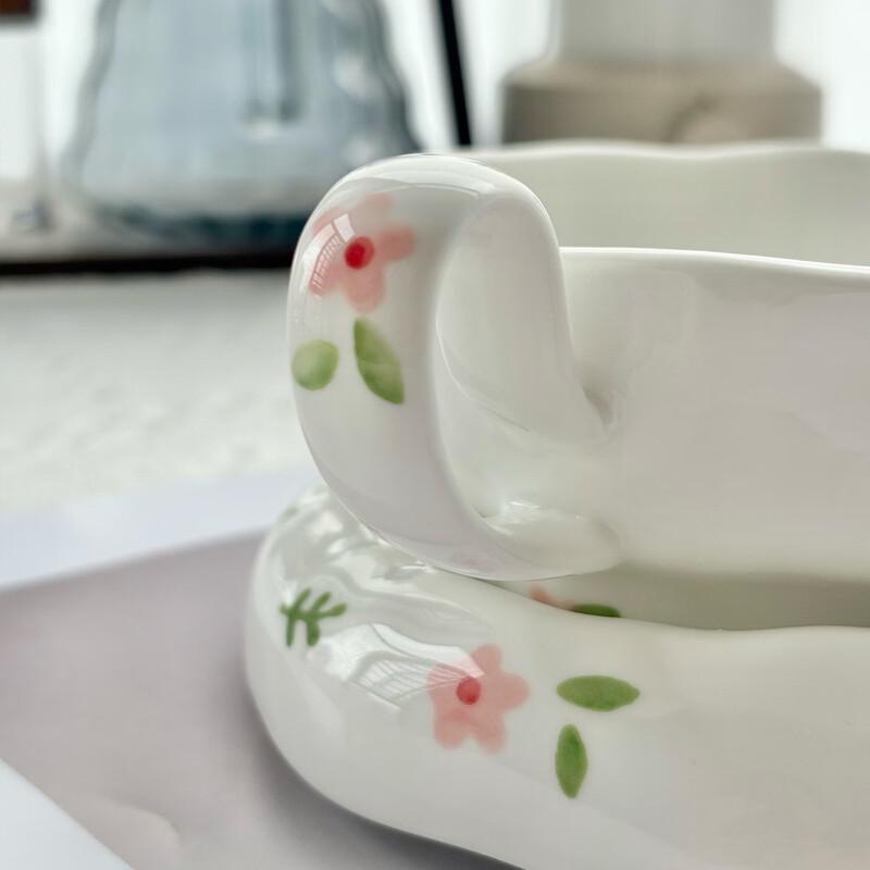 Shangqi Hand-painted Floral Ceramic Coffee Cup and Saucer Set
