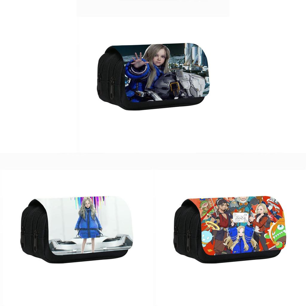 Pragmata Ink Print Double Layer Pencil Case With Nylon Material For Students