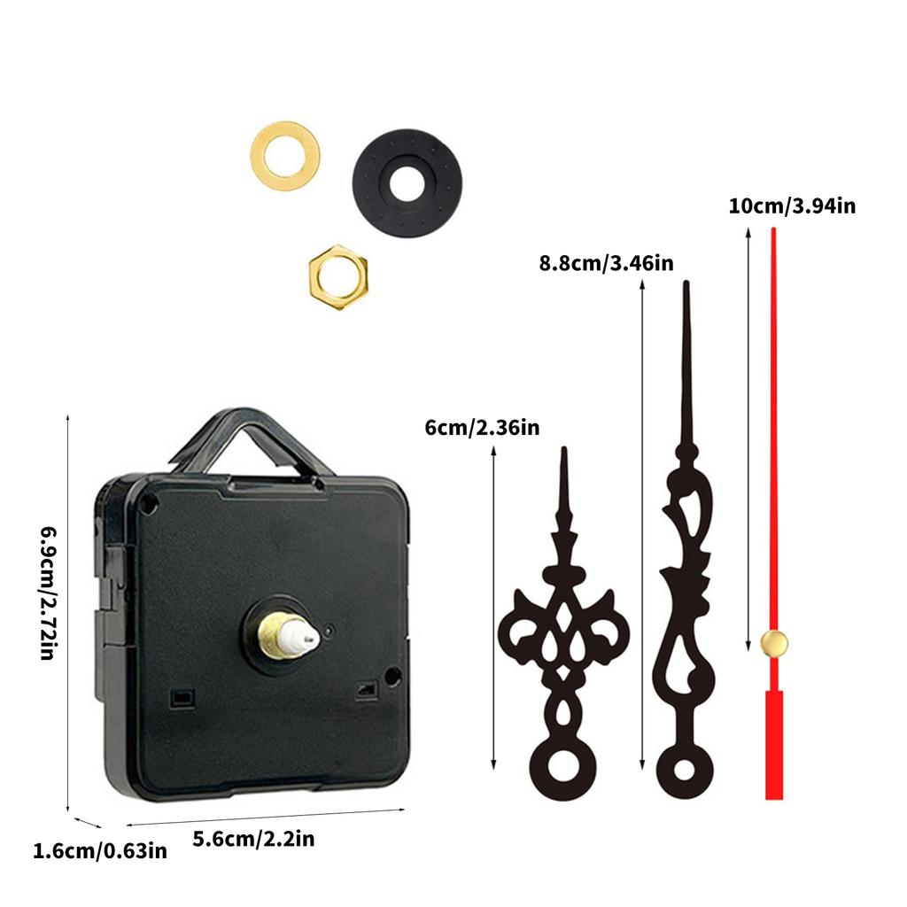 7Pieces Quartzs Clock Movement Repair Tool Kits with Elegant Black Designs Clock Mechanism and Hands for Home Office Use