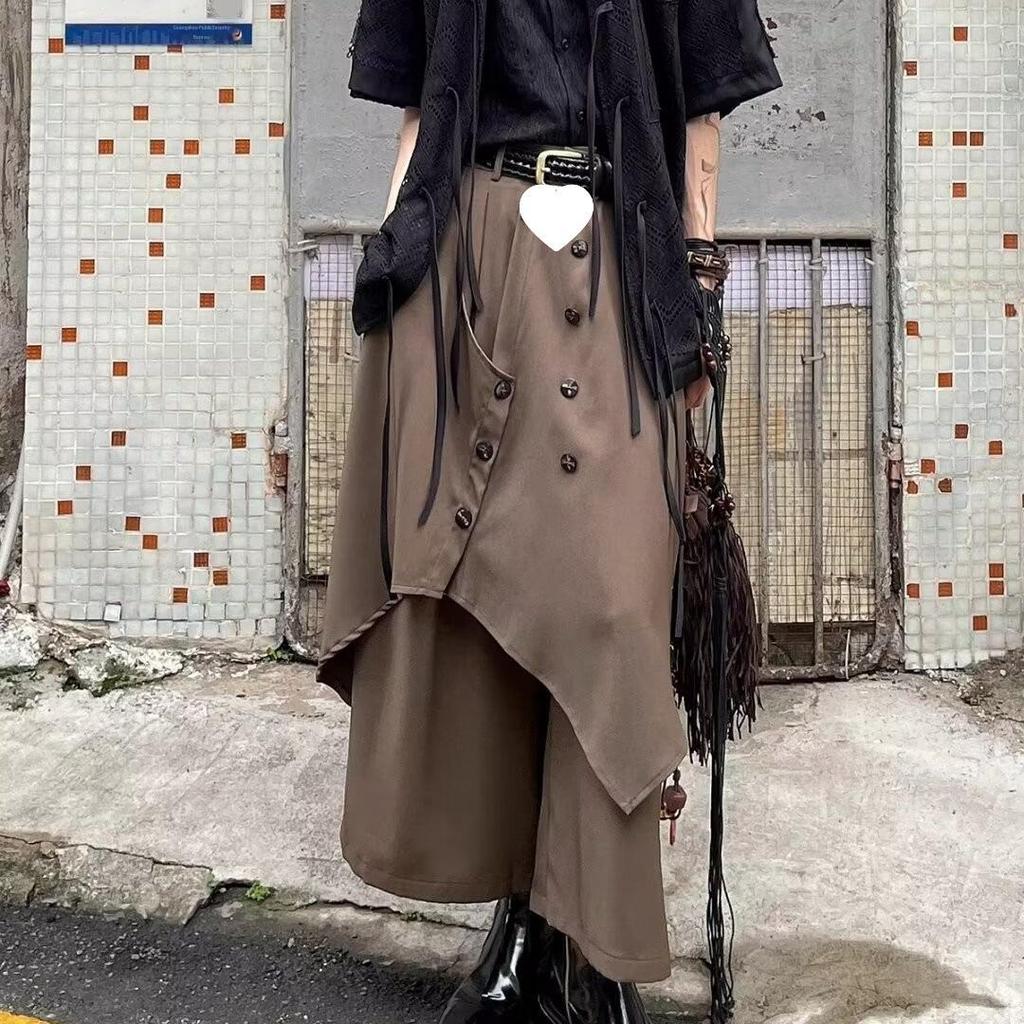 Men's Spring & Autumn Chinese-Style Wide-Leg Skirt Pants with Yamamoto Yohji Kendo Samurai Influence