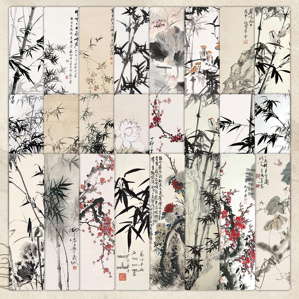 Chinese Ink Painting Bookmarks: 24 Sheet Set of High Aesthetic Student Reading Markers, Perfect As Cultural Creative Paper Gifts