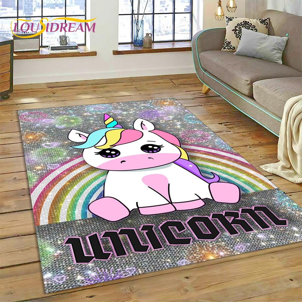 3D Cartoon Cute Unicorn Animal Carpet Rug for Home Living Room Bedroom Sofa Doormat Decor,Child Play Area Rug Non-slip Floor Mat