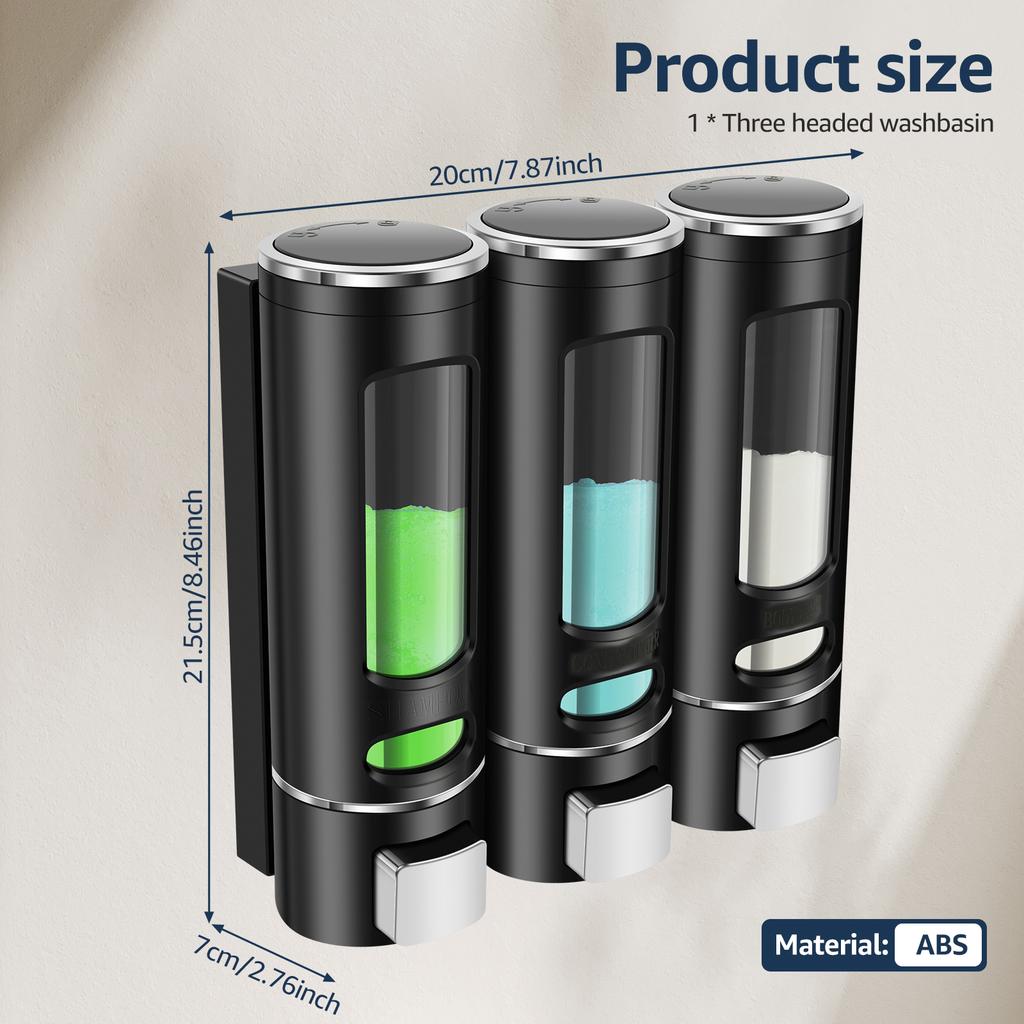 3 Chamber Shampoo Dispenser Refillable Liquid Soap Dispenser Wall Mounted Bottle Bathroom Containers  for Shower Home Hotel SPA