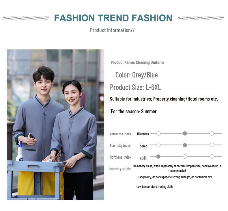 Women's Three-Quarter Sleeve Hotel Attendant Uniform with Print Embroidery