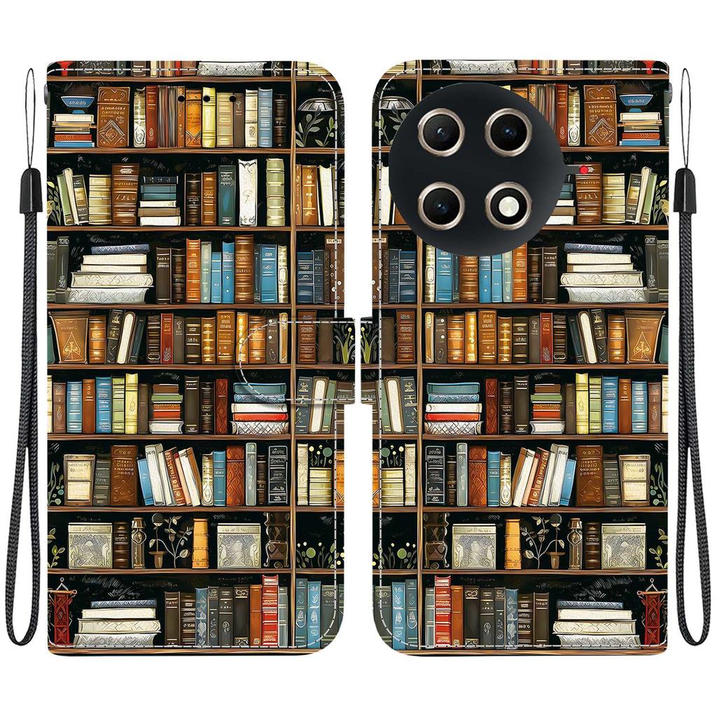 Handmade PU Leather Flip Case for Tecno Camon 30S / Camon 30S Pro Anti-Slip Shockproof Cover with Wrist Strap & Heart/Rose Cat Designs