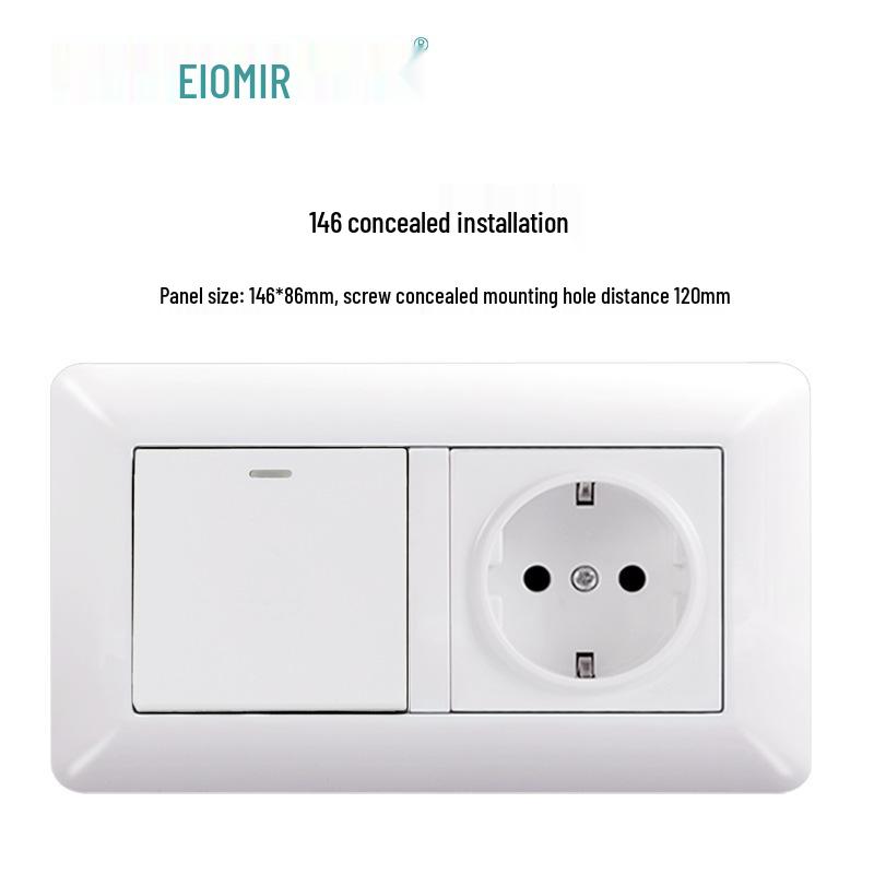 Curved White European Standard Socket Panel with Double USB & Type C, German Switch, Concealed Installation