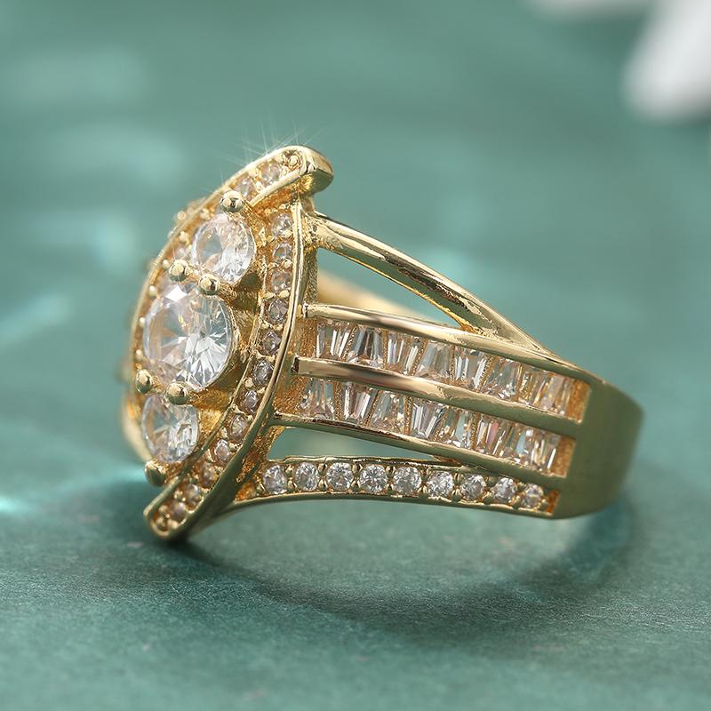 Exquisite Inlaid White CZ Women's Ring Trendy Gold Color Geometry Daily Wear Party Jewelry Anniversary Gift