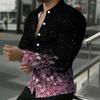 Camisa de Hombre con Cuello Blanco Rosa Estampado Integral de Flores Silvestres Helecho Manga Larga Botones Arriba