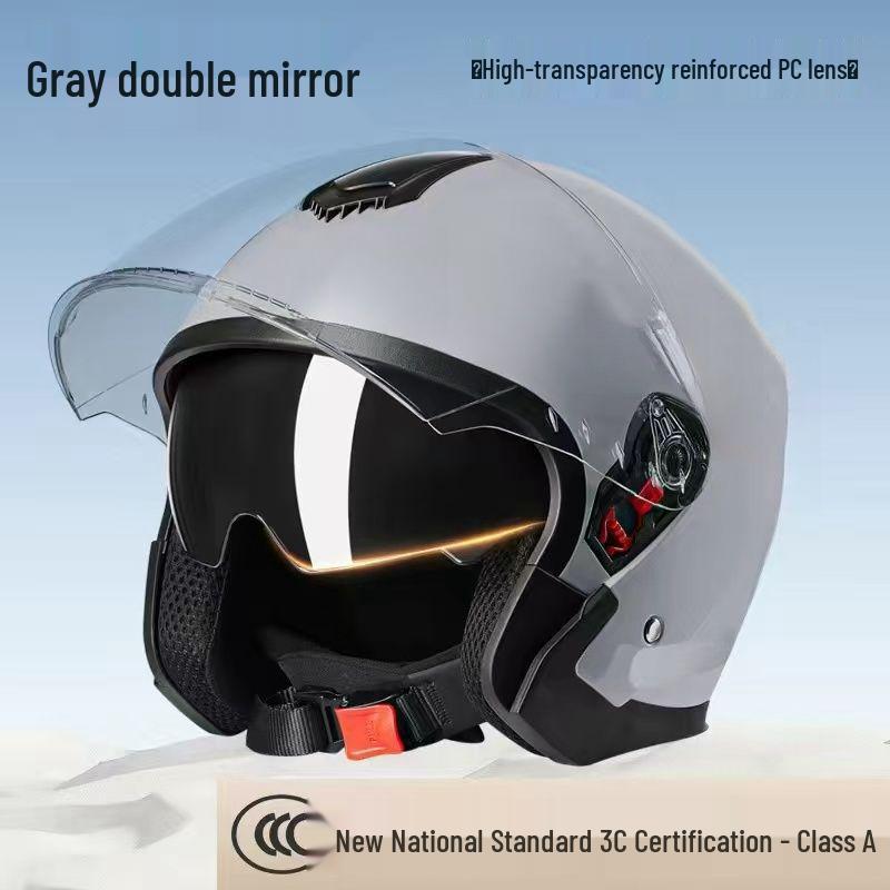 National 3C Certified Winter Double Visor Helmet, Unisex All-Season Electric Vehicle Safety Helmet.