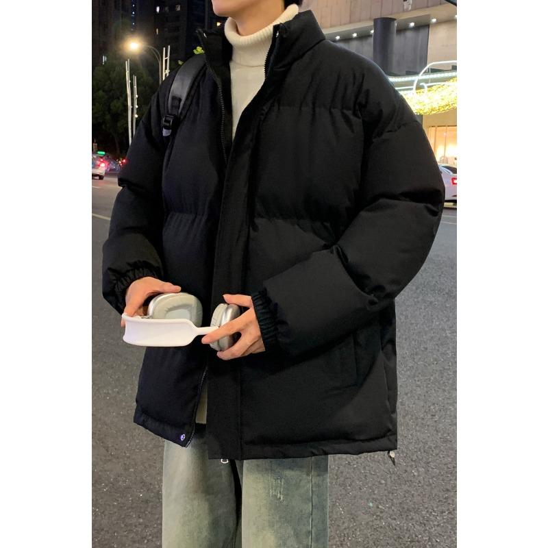 Winter Stand Collar Cotton Coat Mens Single Color Cotton Coat Mens Coat Couples Same Style Everyday Hong Kong Style Bread Coat Top