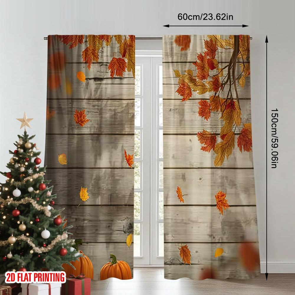 2pcs 2D flat printing Christmas Party Curtains Autumn Thanksgiving Festival Autumn Durable polyester fiber Party Decorations Use