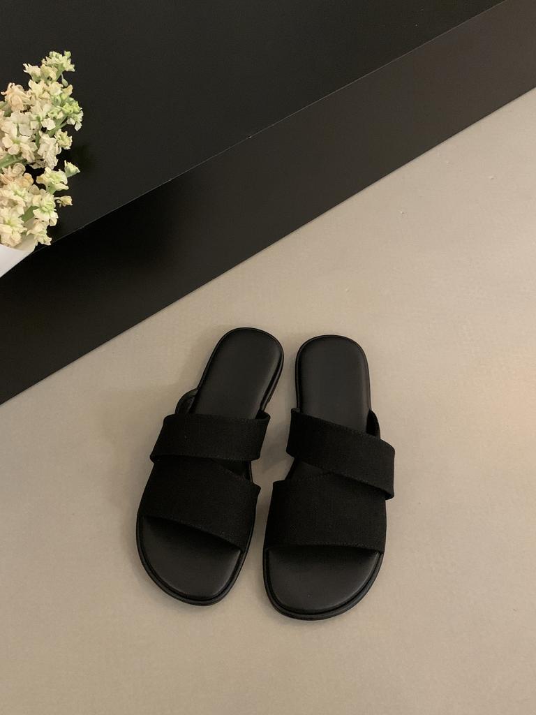 Niche Design Sense Linen Square Head Open-toed Flat-bottomed Slippers Female Summer Wear Fairy Wind Seaside Vacation Beach Sandals