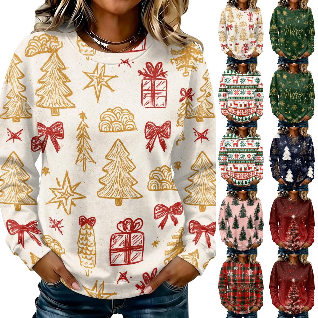 Women's Casual Long Sleeve Christmas Print Neck Sweatshirt