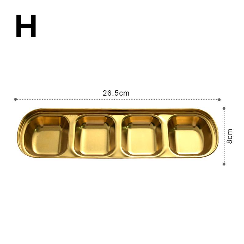 1PC Stainless Steel Tableware Barbecue Kitchen Supplies Dipping Dish Silver Seasoning Dish Vinegar Plate 1/2/3/4 Grids Gold