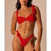 European and American High-Waist Bikini with 3D Floral Design - Solid Color, Sexy Split Swimsuit
