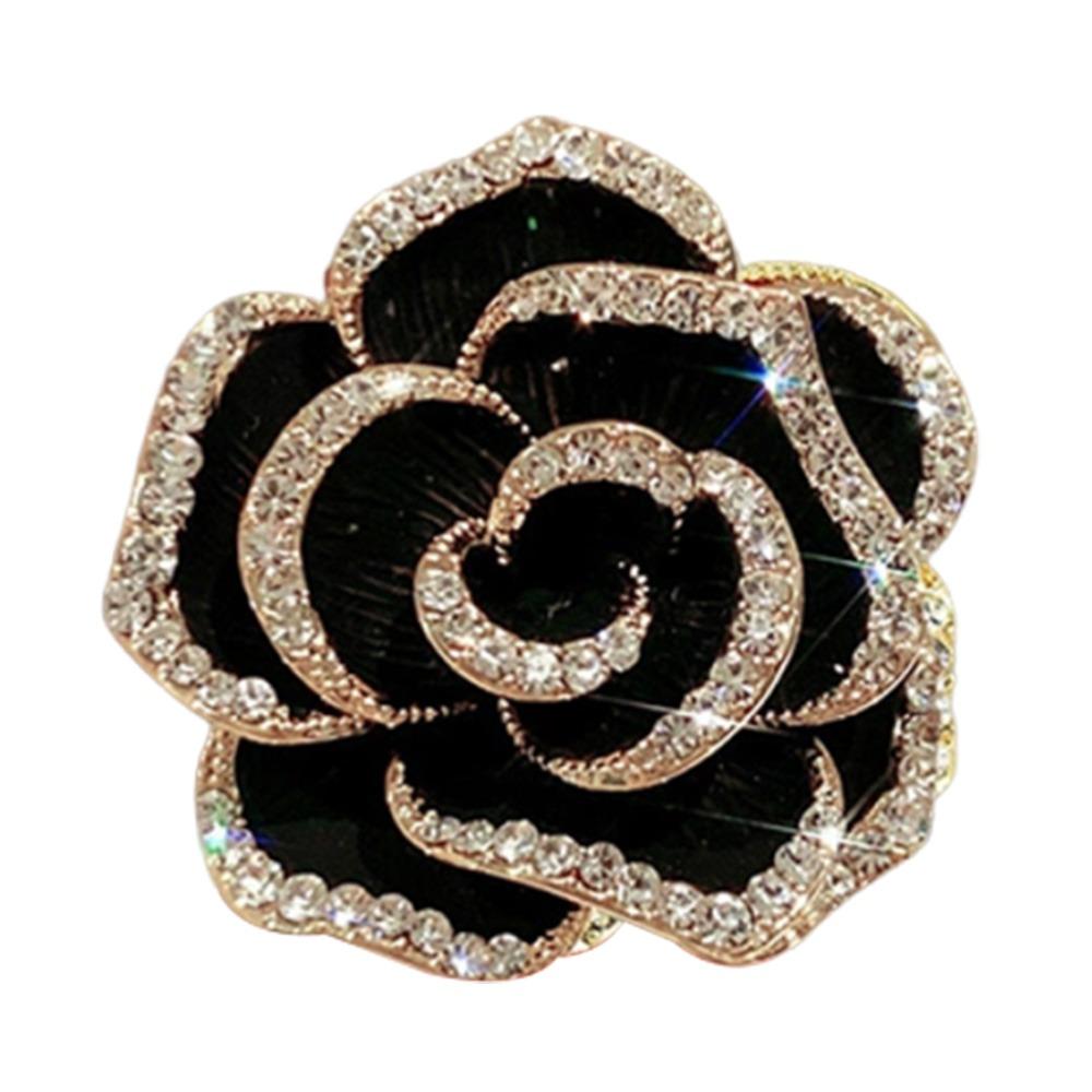Enamel Design Enamel Camellia Brooch Golden And Black Floral Brooch  For Funerals and Mourning