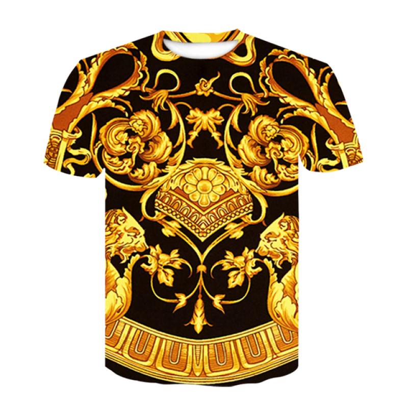 ETST 07 Nieuwigheid 3D Gouden Ketting Print Barok Merk T-shirt Zomer stijl korte mouw luxe Koninklijke mannen kleding hip hop tops & tees XXXL