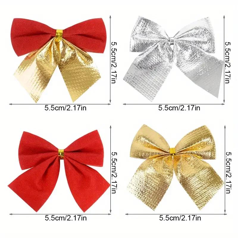 480pcs Christmas Bow Red Gold Mini Xmas Tree Bowknot Pendant Ornaments for Home Decoration Navidad New Year Party DIY Gifts