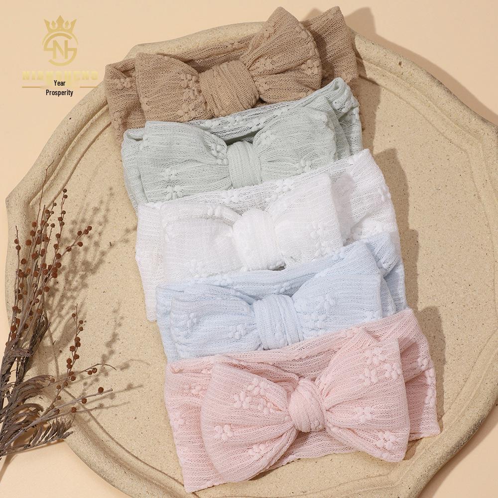 Newborn Princess Embroidered Bow Mesh Headband for Girls