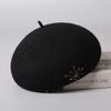 Hat Women's Hat Felt Hat Pure Wool Soft Beret Women's Autumn and Winter Fashion Show Face Small Black Bud Hat