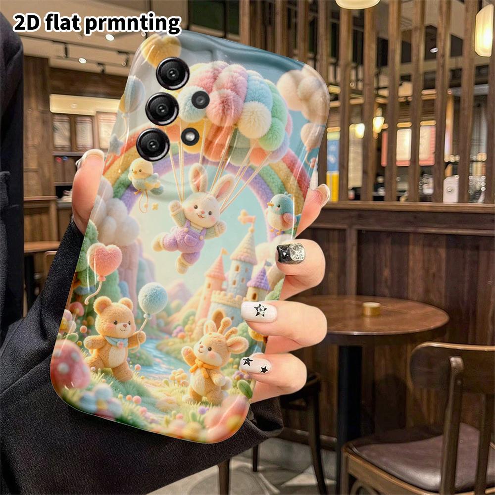 Phone Case: 2D Flat, Suitable for Samsung Galaxy A34 A35 M05 M06 S20 S22 S21 FE Plus 5G Protective Cases, Hot Air Balloon Little Bunny Flying, Perfect