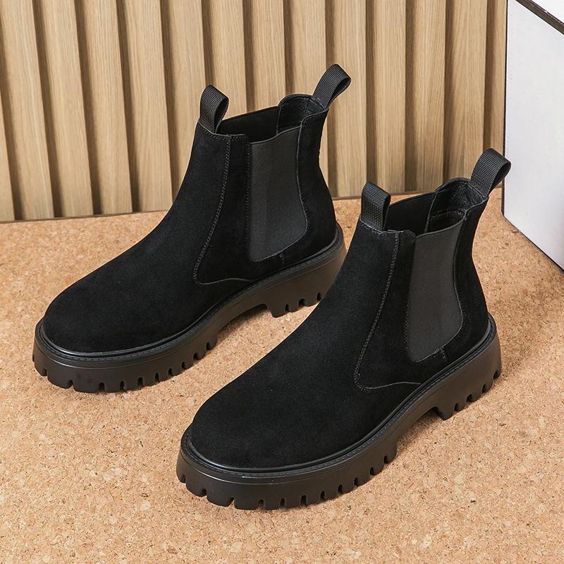 

High Quality Men Chelsea Boots Retro Ankle Boots New Fashion Black Brown Comfortable Fashion British Style Thick-soled Heighteni 38 чорний