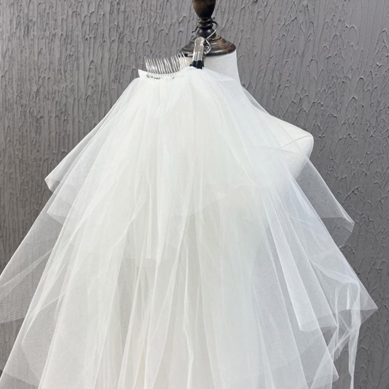 Cathedral Bridal Headpiece White Bride Veils Comfortable and Multilayer Tulle Veils Headpiece for Wedding Ceremony Wear