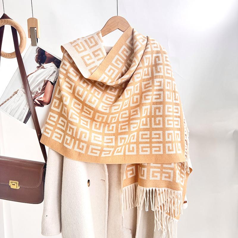

Autumn and winter G grid scarf imitation cashmere men s and women s fashion and warmth versatile scarf thickened high-end shawl 196